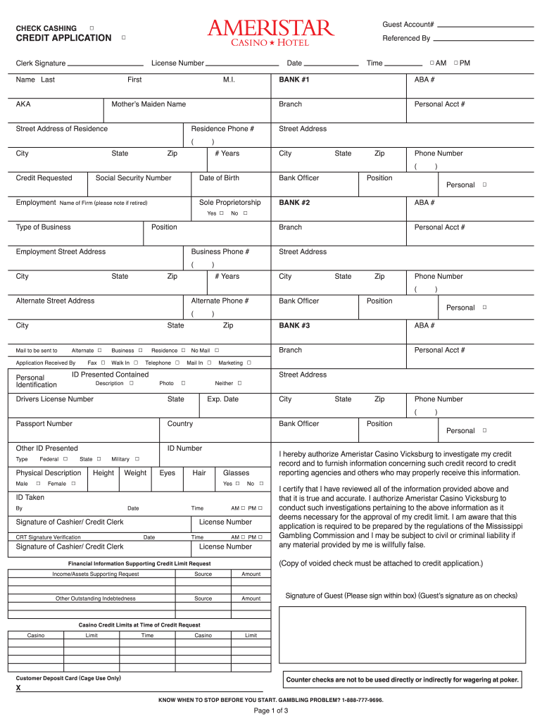 Harrah&#039;s Check Cashing Policy  Form