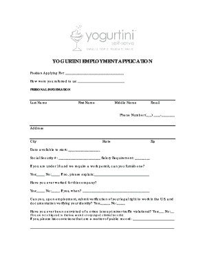 Yogurtini Application  Form
