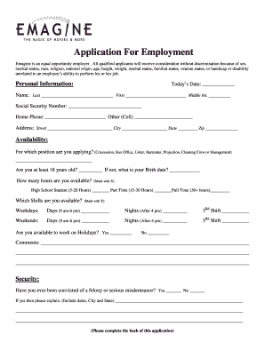 Application for Employment Emagine Entertainment  Form