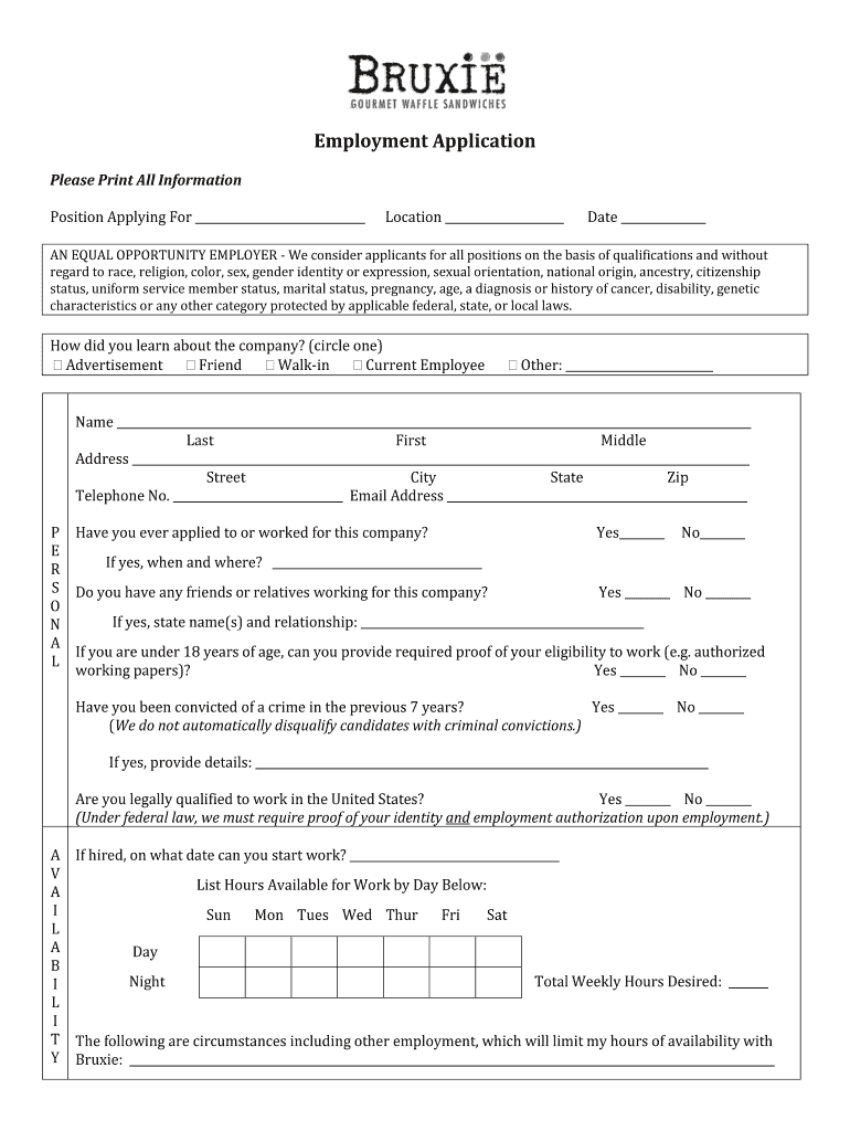 Bruxie Job Application  Form