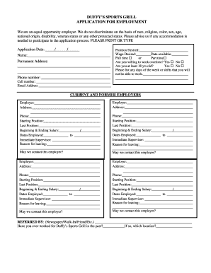 Duffys Application  Form