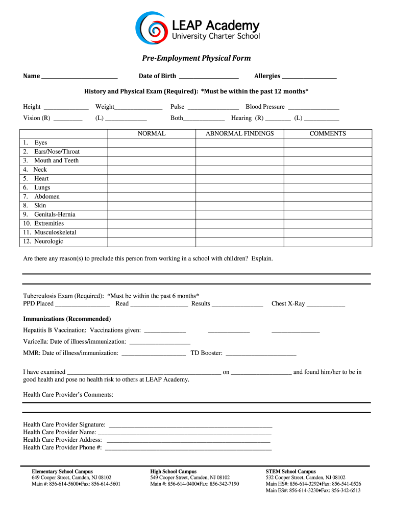 Employment Physical Forms