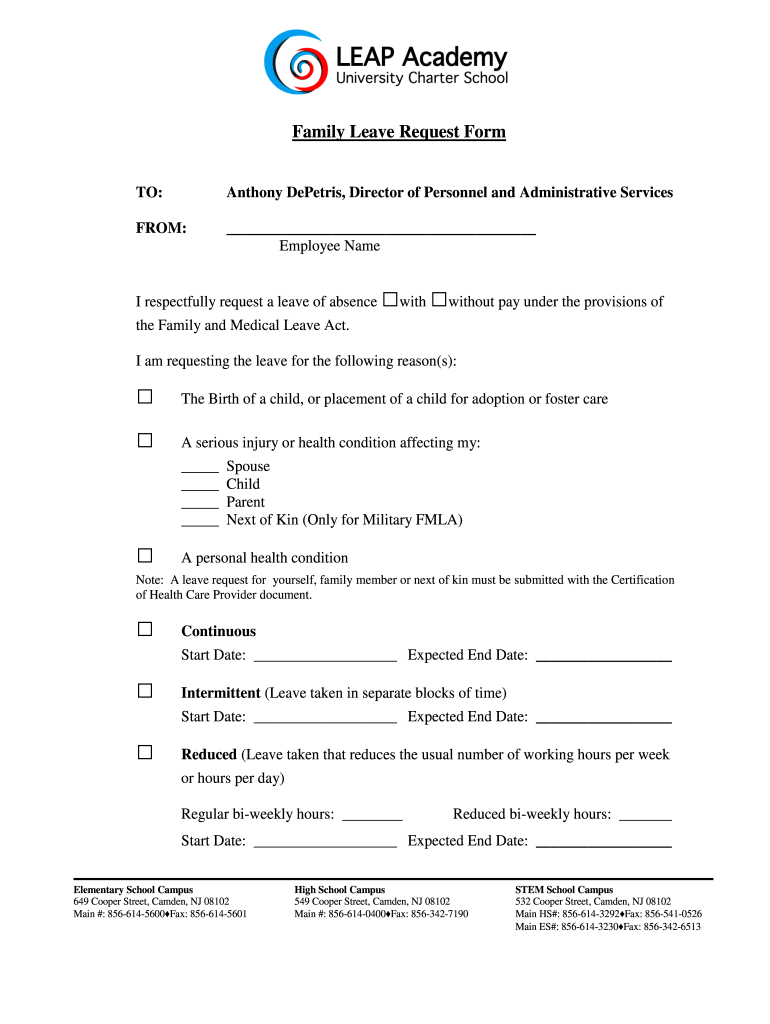 Family Request Form  LEAP Academy University Charter School  Leapacademycharter