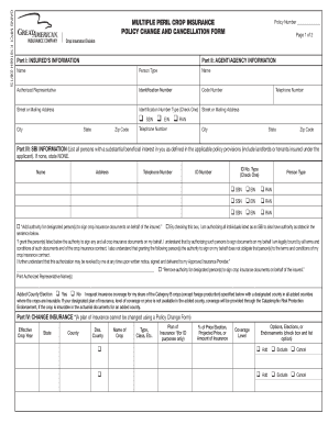 Policy Change &amp; Cancellation Form Great American Crop Insurance