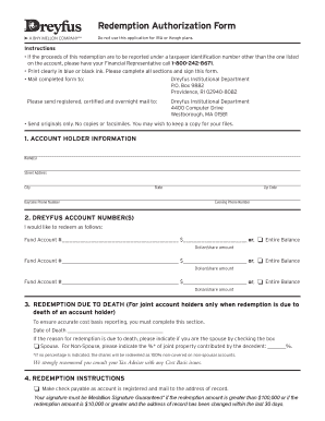 Redemption Authorization Form Dreyfus