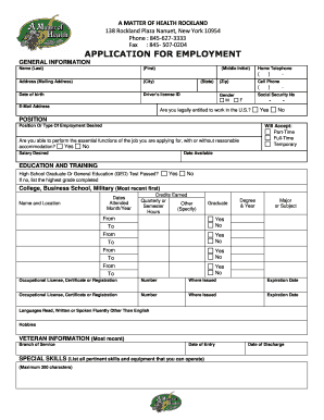 Job Application a Matter of Health Amatterofhealth  Form