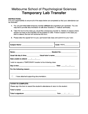 Temporary Lab Transfer Form Melbourne School of Psych Unimelb Edu