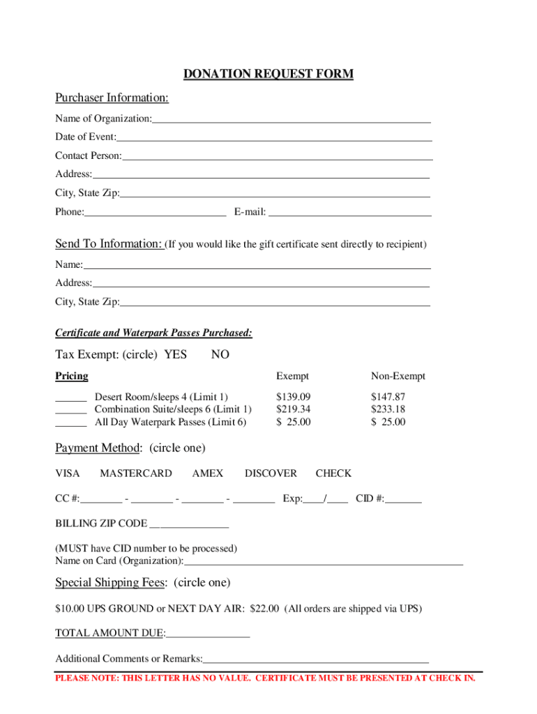 Kalahari Donation Request  Form