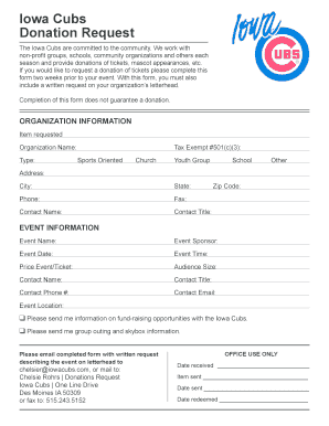 Iowa Cubs Donation Request  Form
