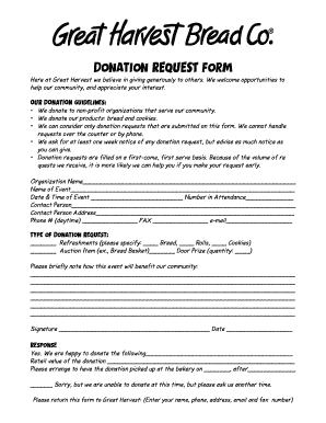 Great Harvest Bread Donation Request  Form