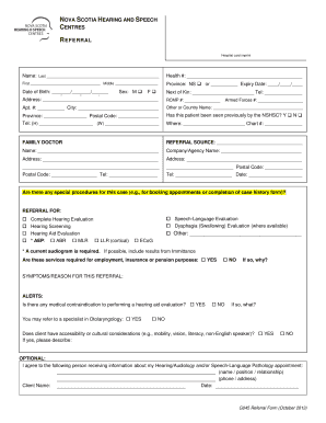 Ns Hearing and Speech Referral Form