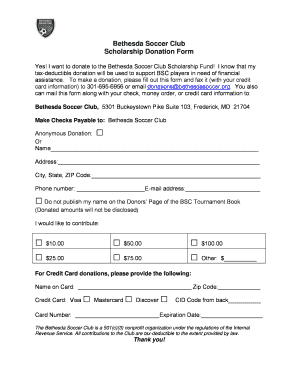 Bethesda Soccer Club Scholarship Donation Form