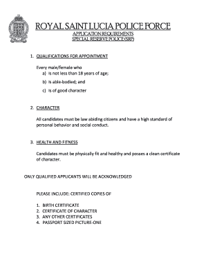 St Lucia Police Force Application Form
