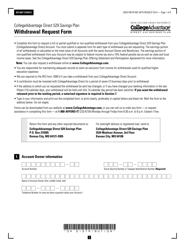  Withdrawal Request Form  CollegeAdvantage 2014