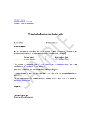 Student Enrollment Verification Letter  Form