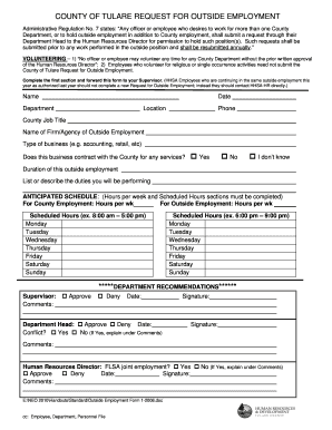  COUNTY of TULARE REQUEST for OUTSIDE EMPLOYMENT 2008