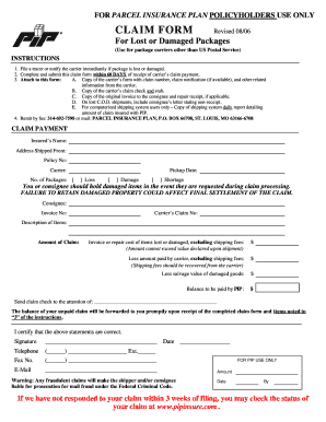 Parcel Insurance Plan Claim Form