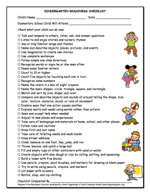 Kindergarten Readiness Checklist PDF  Form