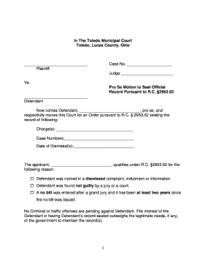 Sample Motion to Seal Record Ohio  Form