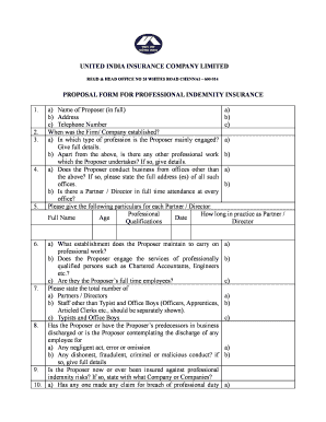 United India Insurance Professional Indemnity for Doctors Premium  Form