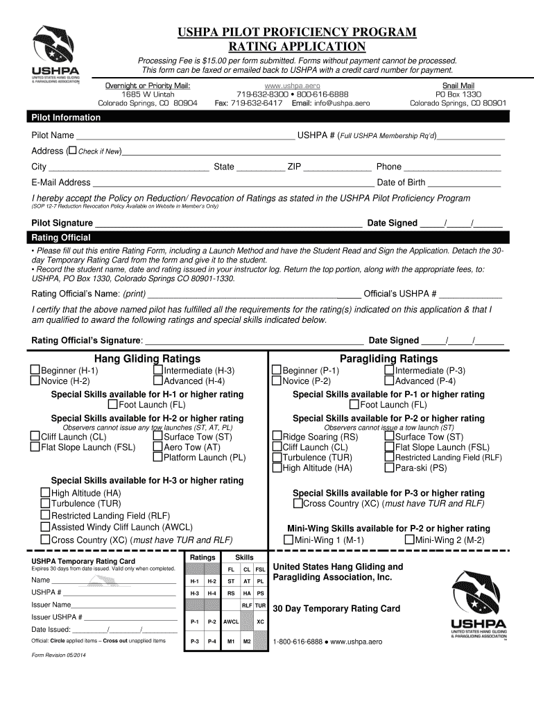  Ushpa Proficiency Program Rating Form 2014-2024