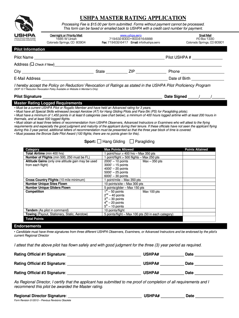 Get and Sign Ushpa Master Rating Application  US Hang Gliding and Paragliding    Ushpa 2013-2022 Form