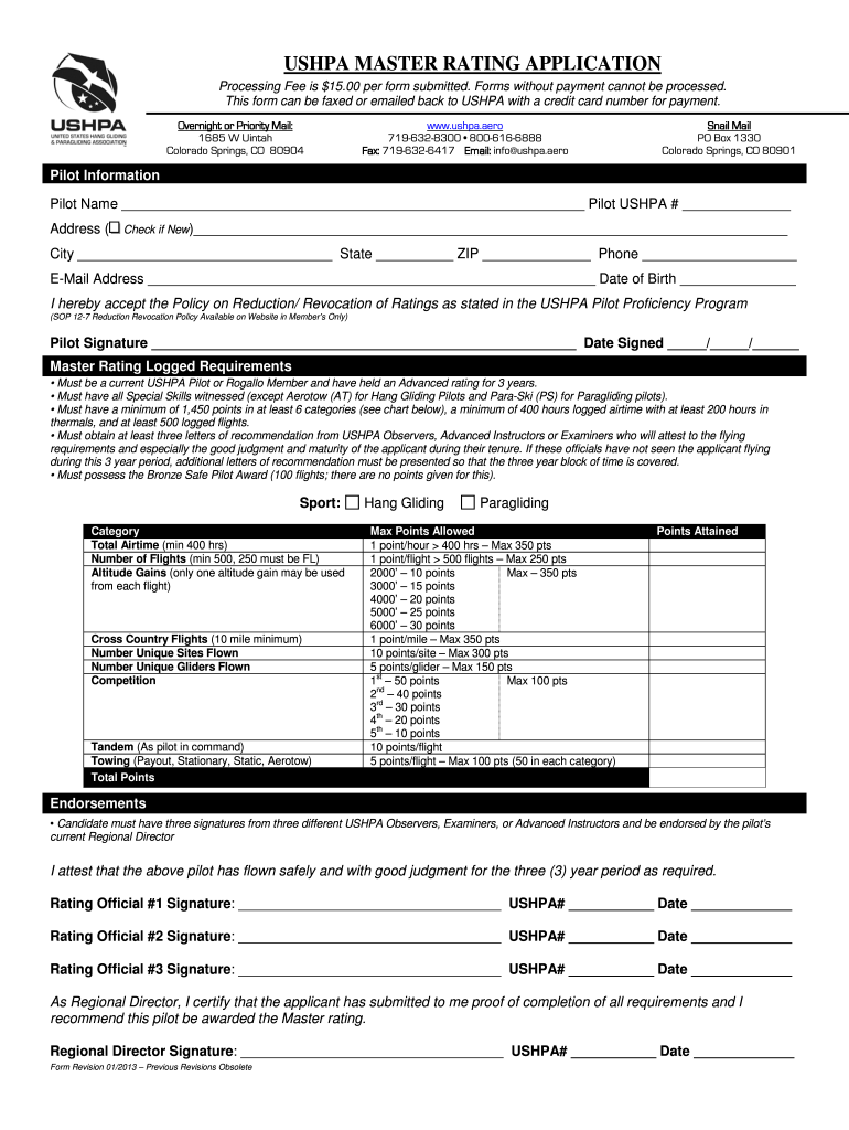  Ushpa Master Rating Application  US Hang Gliding and Paragliding    Ushpa 2013-2024