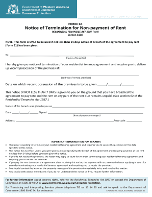 Notice of Termination Rent  Form