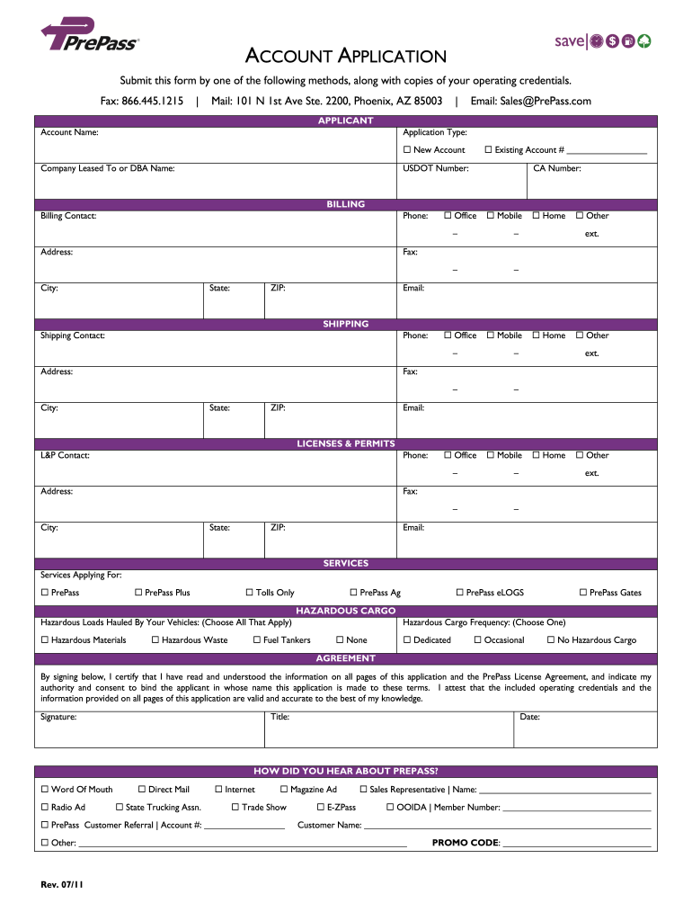 Get and Sign PrePass Application Complete Set 2012 Form