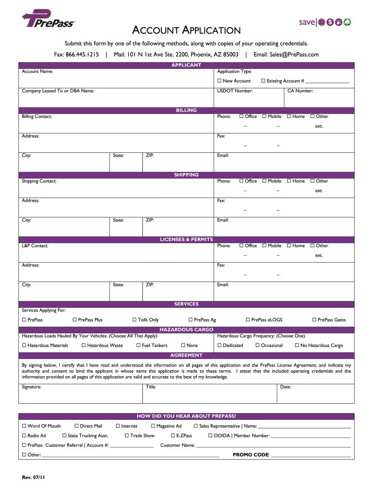  PrePass Application Complete Set 2012