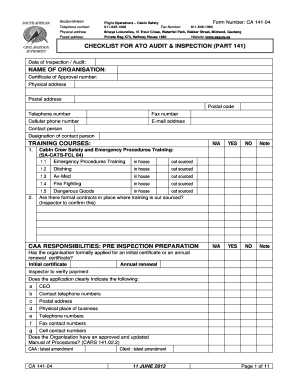CA 141 04 Checklist for Cabin Safety ATO Audit Inspection 110613 Caa Co  Form