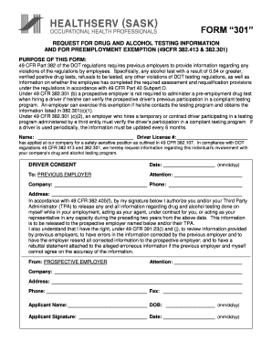 DOT Pre Employment Exemption Form 301 Healthserv