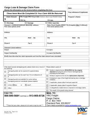 Yrc Freight Claim Form