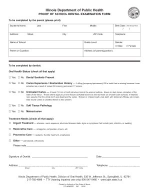 Proof of School Dental Examination Form