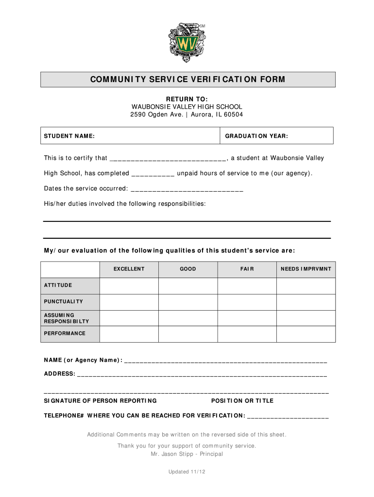  Community Service Verification Form Waubonsie Valley High School 2012-2023