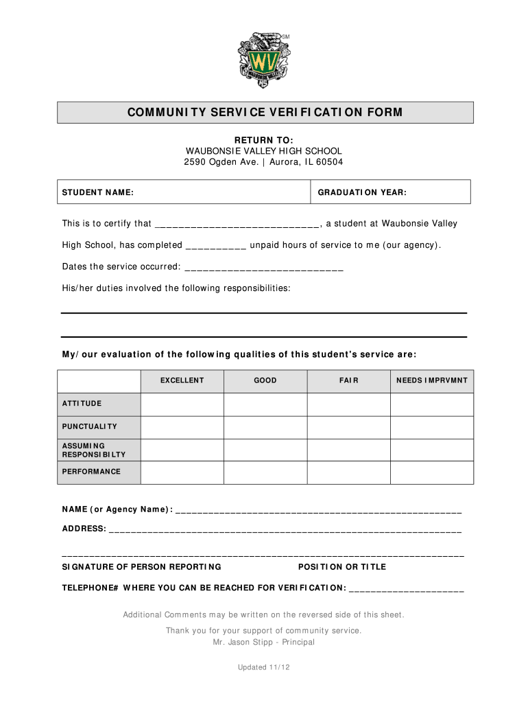  Community Service Verification Form Waubonsie Valley High School 2012-2024