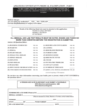 Amateur Contestants Medical Examination Form