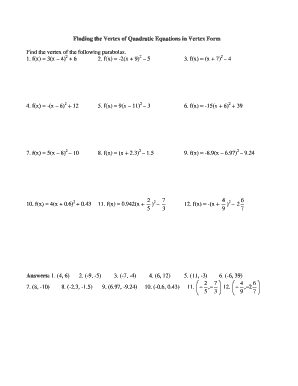 Vertex Formula Worksheet