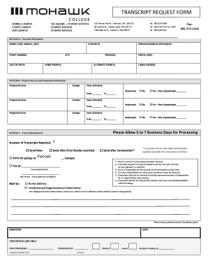 TRANSCRIPT REQUEST FORM Mohawk College