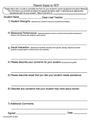 Parent Input to IEP Macomb Intermediate School District  Form