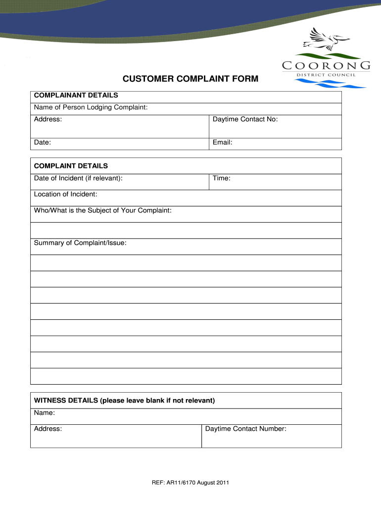  Customer Complaint Form 2011-2024