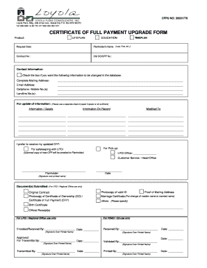 Loyola Plans Certificate of Full Payment  Form