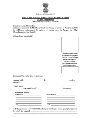Application for Miscellaneous Services India  Form