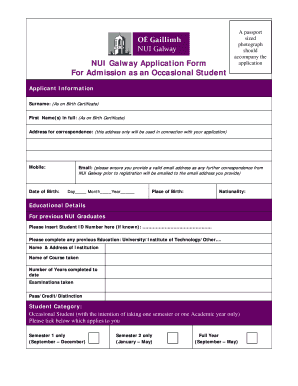 Occasional Application Form National University of Ireland, Galway Nuigalway