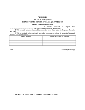 1FORM 12B PERMIT for the IMPORT of SMALL QUANTITIES of DRUGS