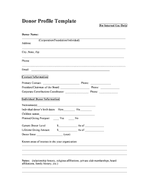 Donor Profile Template Vaservice  Form