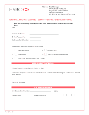 Hsbc Security Device  Form