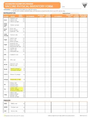 Vaccine Physical Inventory Form