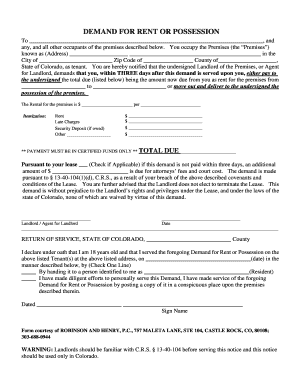 COLORADO 3 Day Notice Demand for Rent Kick&amp;#39;em Out Quick  Form