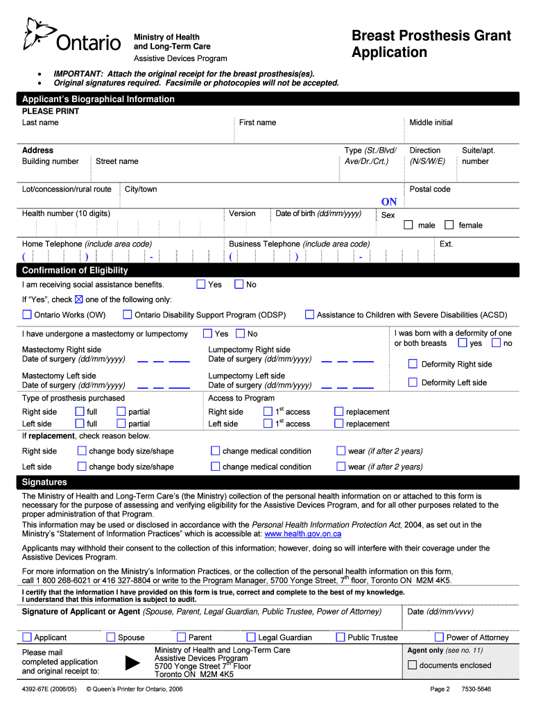 Breast Prosthesis Grant Information Sheet